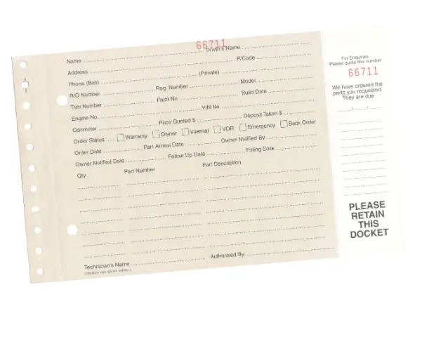 Spare Parts Backorder Forms (Packs of 250)